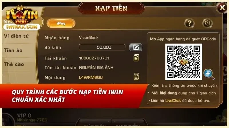 Quy trình nạp tiền IWIN từ chọn phương thức đến xác nhận giao dịch